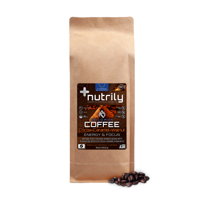 Premium Organic Coffee - Cocoa, Caramel & Walnuts Flavor - 16oz - Energy Boost + Memory & Cognition - Brazilian Blend