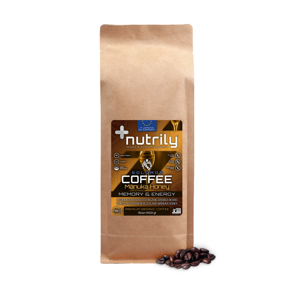 Premium Organic Coffee - Manuka Honey Flavor - 16oz - Energy Boost + Memory & Focus - Solomon Coffee Blend