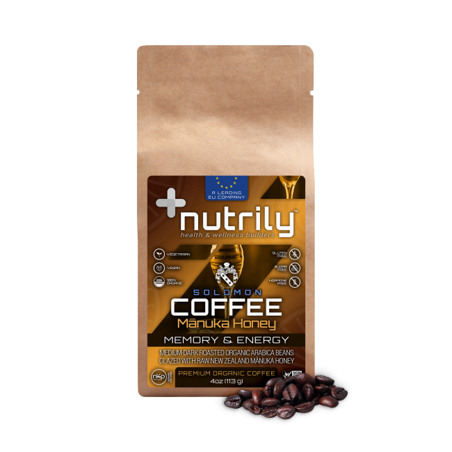 Premium Organic Coffee - Manuka Honey Flavor - 4oz - Energy Boost + Memory & Focus - Solomon Coffee Blend