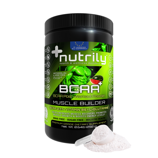 BCAA+ Post Workout - Watermelon & Honeydew - 292 g - Muscle Builder + Energy Boost - Vitamin B6 + BCAA + L-Glutamine + L-Leucine + L-Valine by Nutrily