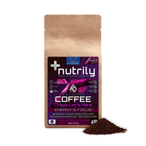 Premium Organic Coffee - Mushroom Fusion - Chaga + Lion's Mane - Sweet Nuts Flavor - 4oz - Nootropic + Memory + Energy - Solomon Coffee Blend by Nutrily™