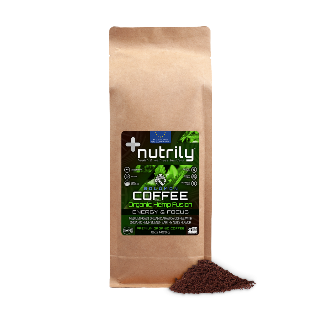 Premium Organic Coffee - Organic Hemp Fusion - Nuts Flavor - 16oz - Hemp Protein - Memory + Energy - Solomon Coffee Blend