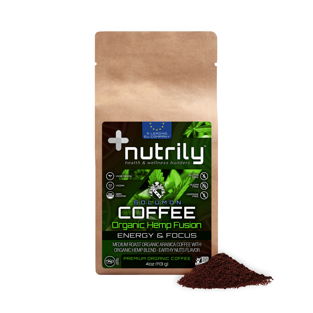 Premium Organic Coffee - Organic Hemp Fusion - Nuts Flavor - 4oz - Hemp Protein - Memory + Energy - Solomon Coffee Blend